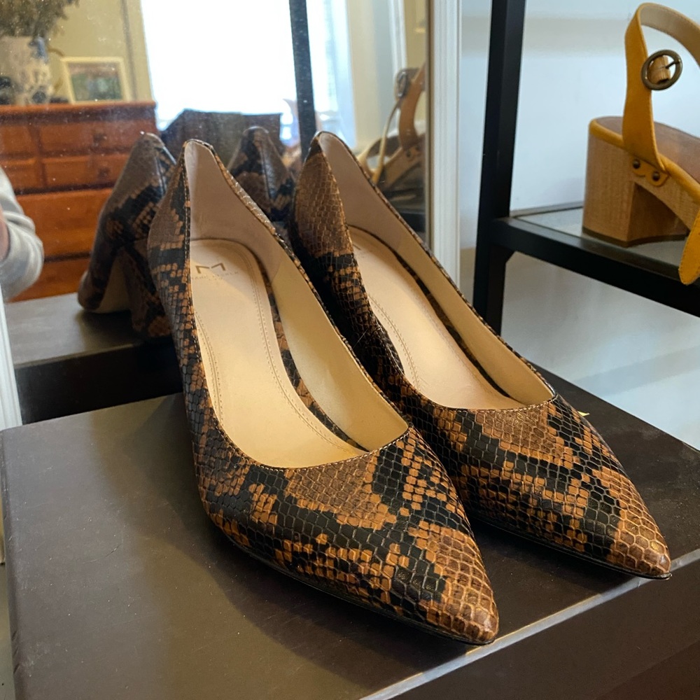 Marc Fisher Ltd Block Heels, Size 9.5, brown and black snake skin print